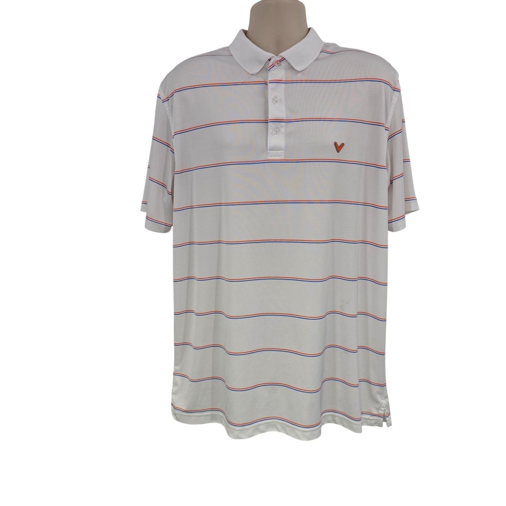 Callaway Golf Polo Shirt Men XL White Stripe Opti-Dri Moisture Wicking Picklebal